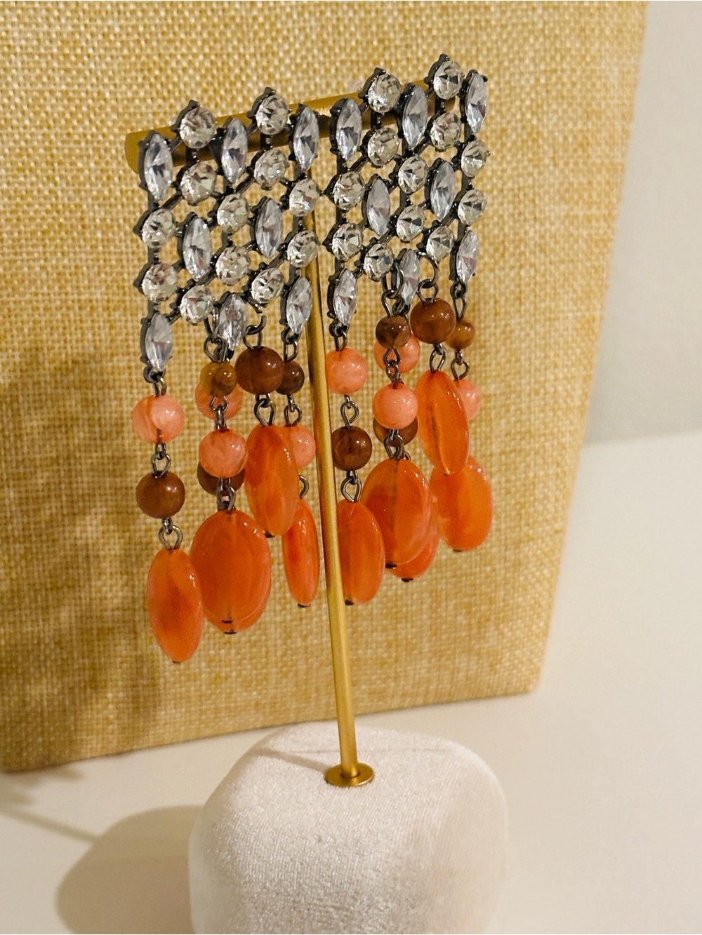 Fashion Jewelry Orange Bead Chandelier Earrings with Crystal Row